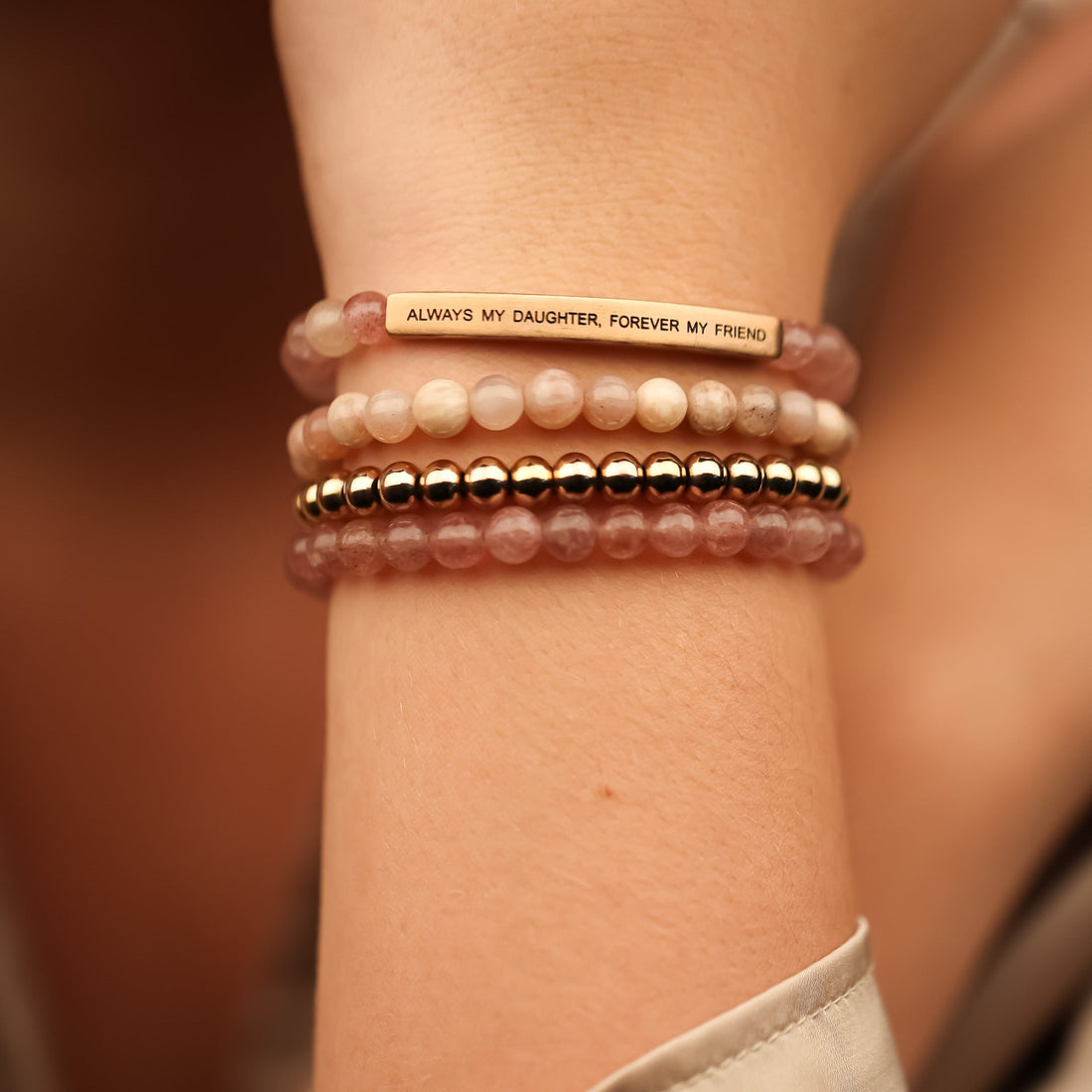 ALWAYS MY DAUGHTER 4 BRACELET GIFT SET - PINK QUARTZ - Inspiration Co.