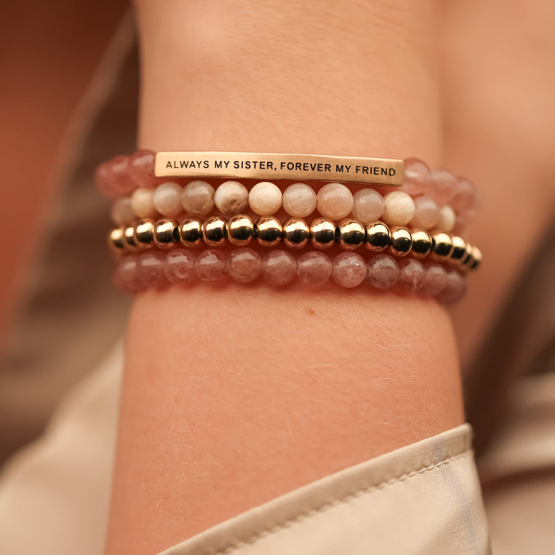 ALWAYS MY SISTER 4 BRACELET GIFT SET - PINK QUARTZ - Inspiration Co.