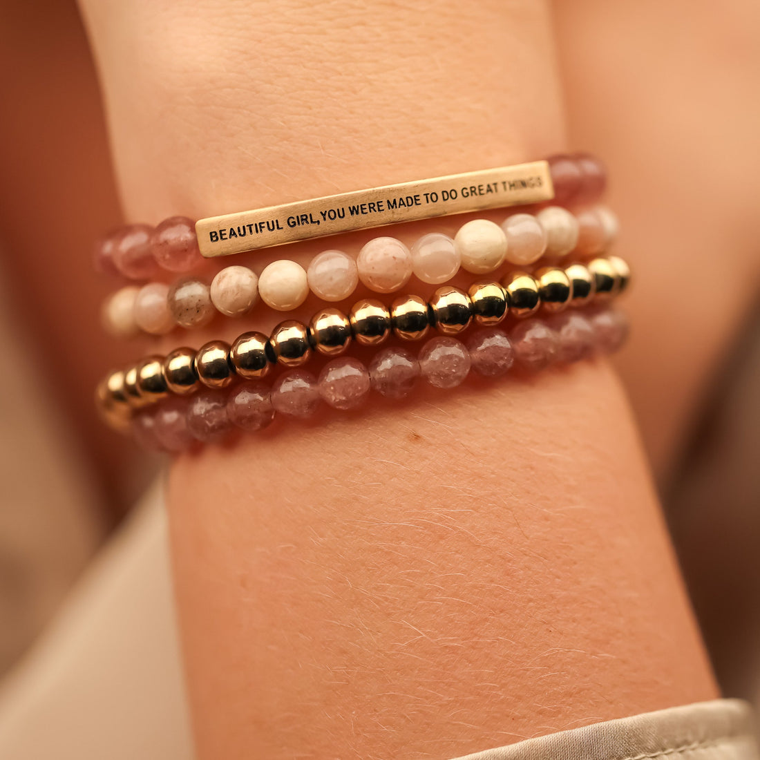 BEAUTIFUL GIRL 4 BRACELET GIFT SET - PINK QUARTZ - Inspiration Co.